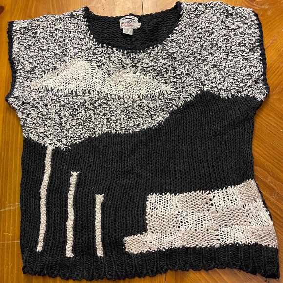 Handmade Abstract Black White Sweater 1980s Great Girl Amy Austin Womens Medium - Picture 2 of 9
